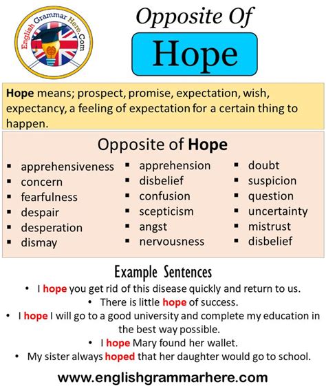 antonyms for hope|HOPE Synonyms: 106 Similar and Opposite Words .